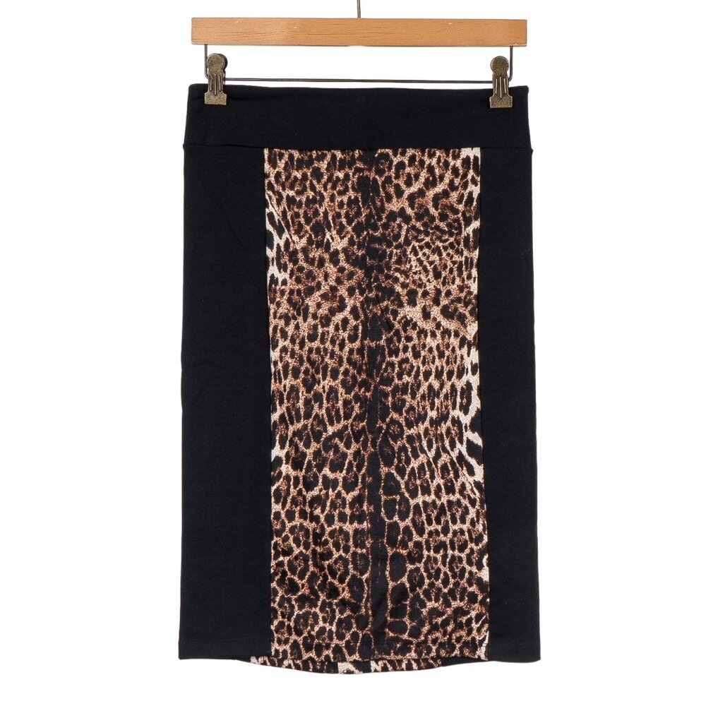 Leopard Print Y2K Pencil Skirt M Womens Black Brown Colorblock Zipper Whimgothsi